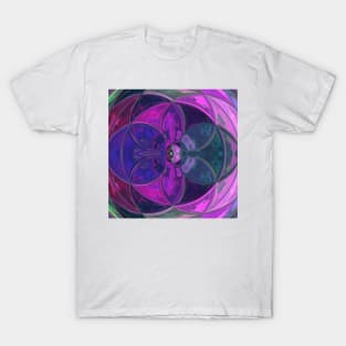 Mosaic Kaleidoscope Flower Pink and Purple T-Shirt